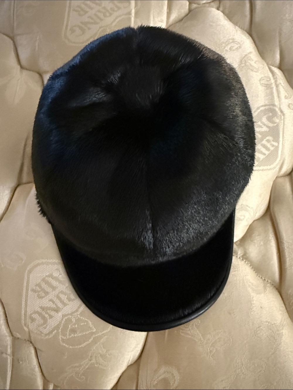 Romika Black Plush Fur Visor Cap